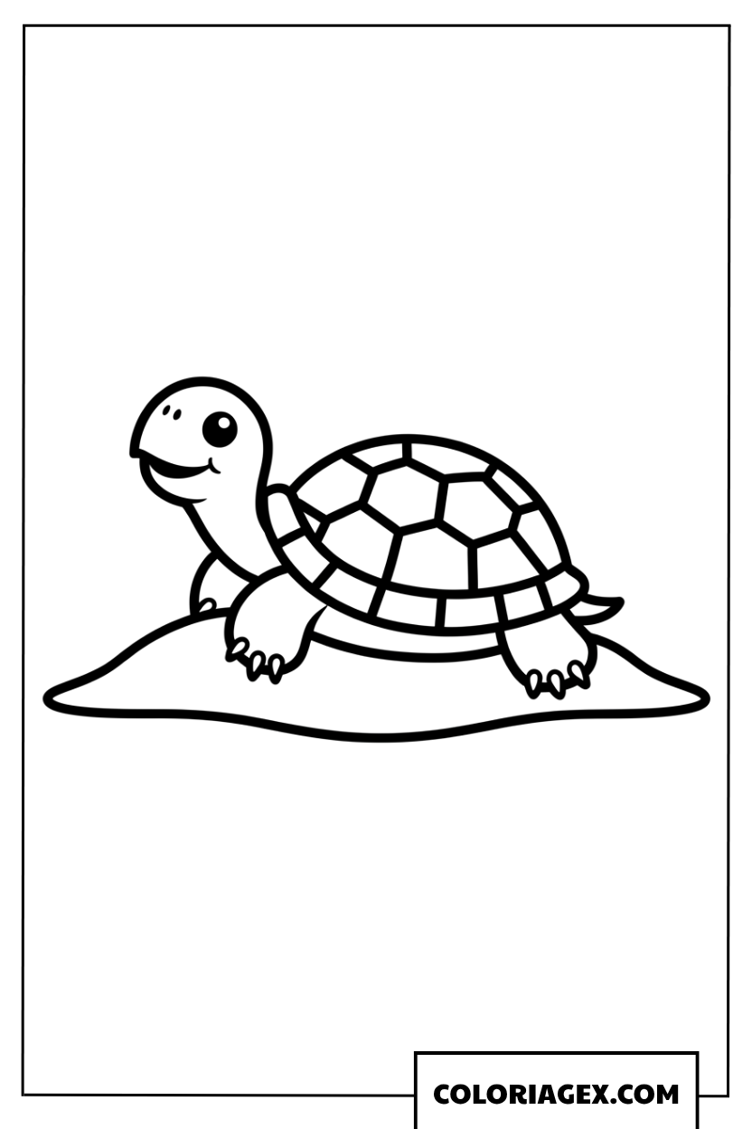 Dessin d une tortue de dessin anime simple sur une petite colline