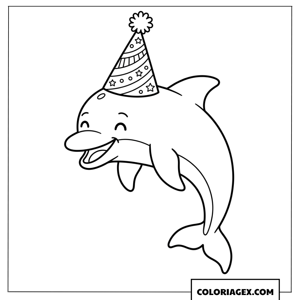 Dessin dauphin avec un chapeau de fete