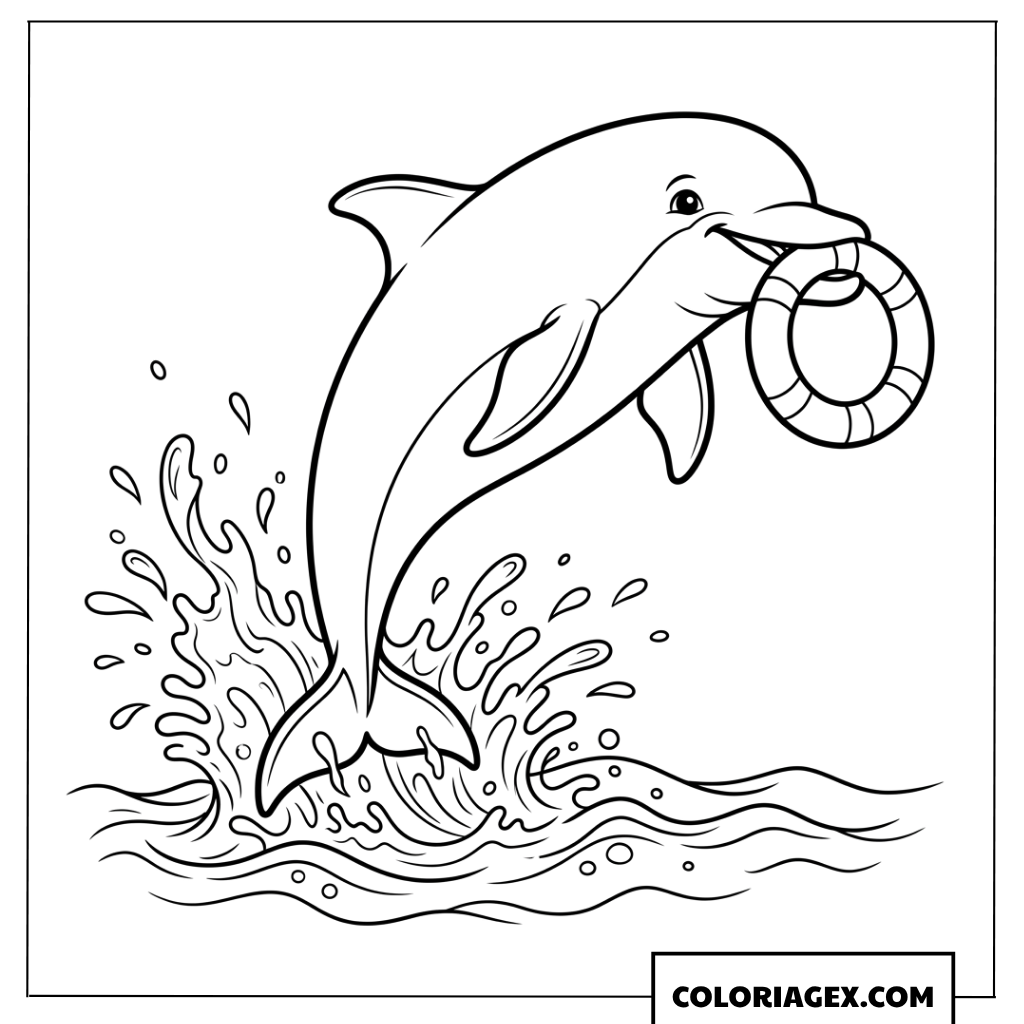 Dessin dauphin jouant avec une bouee