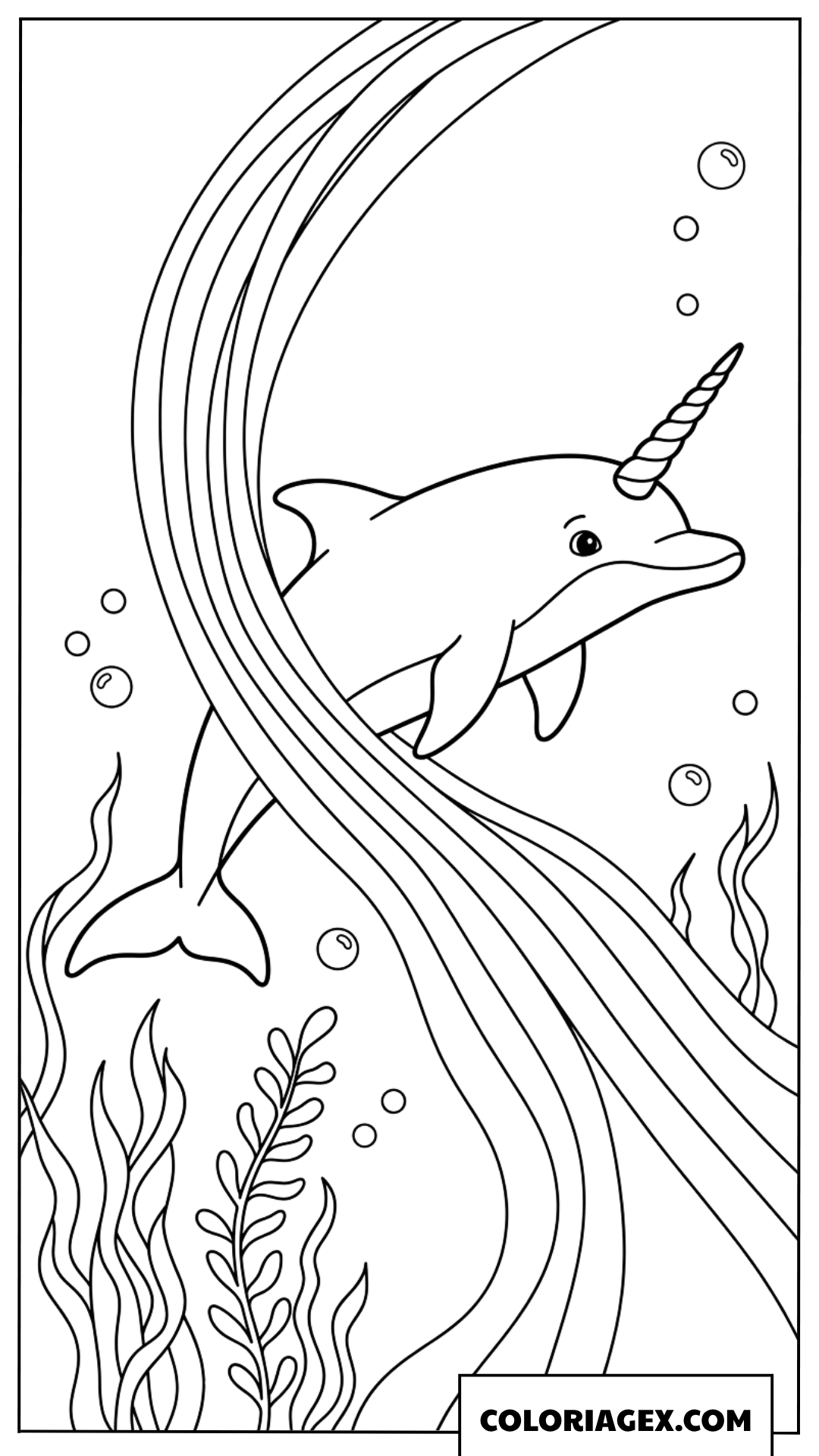 Dessin dauphin licorne magique sous la mer