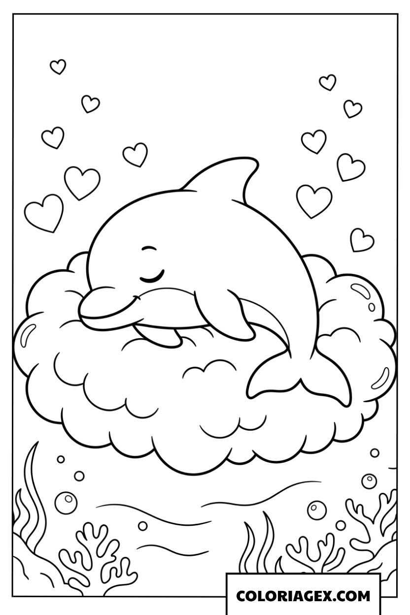 Dessin dauphin mignon qui dort paisiblement sur un nuage