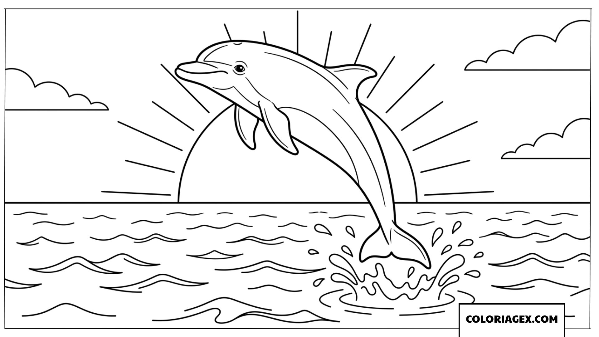 Dessin dauphin sautant hors de leau au lever du soleil