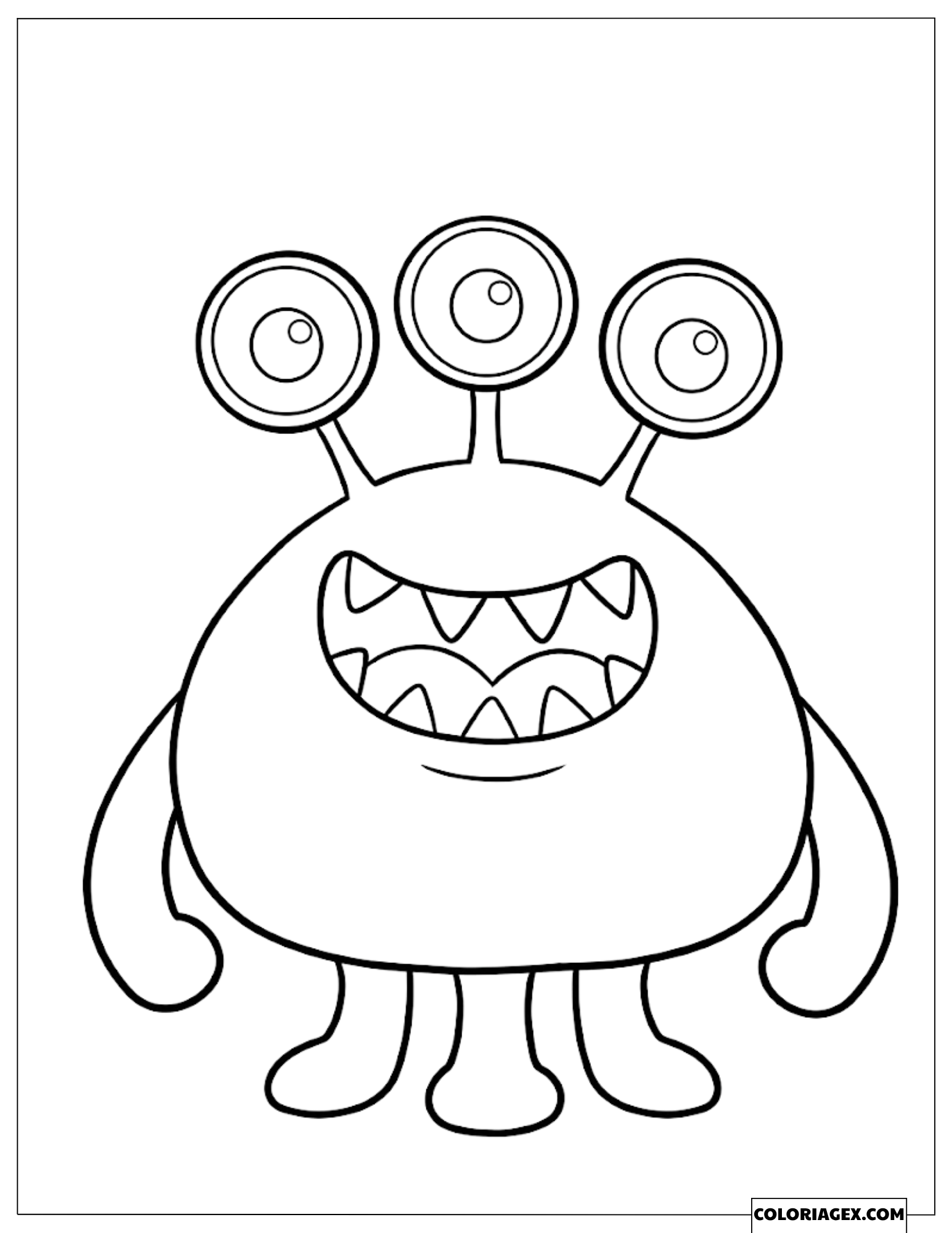 Dessin de Coloriage d'un adorable Monstre à trois yeux qui sourit