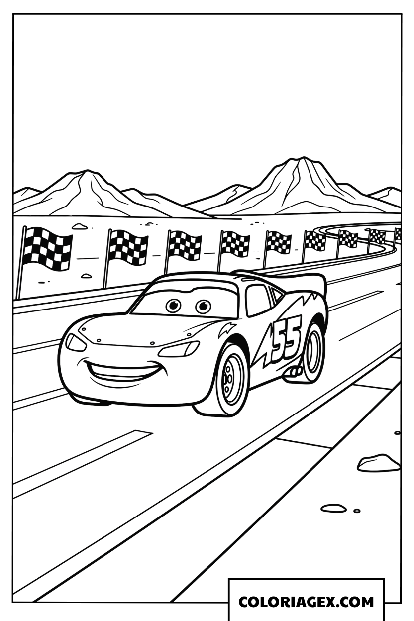 Dessin de Flash McQueen foncant a toute vitesse trên la piste