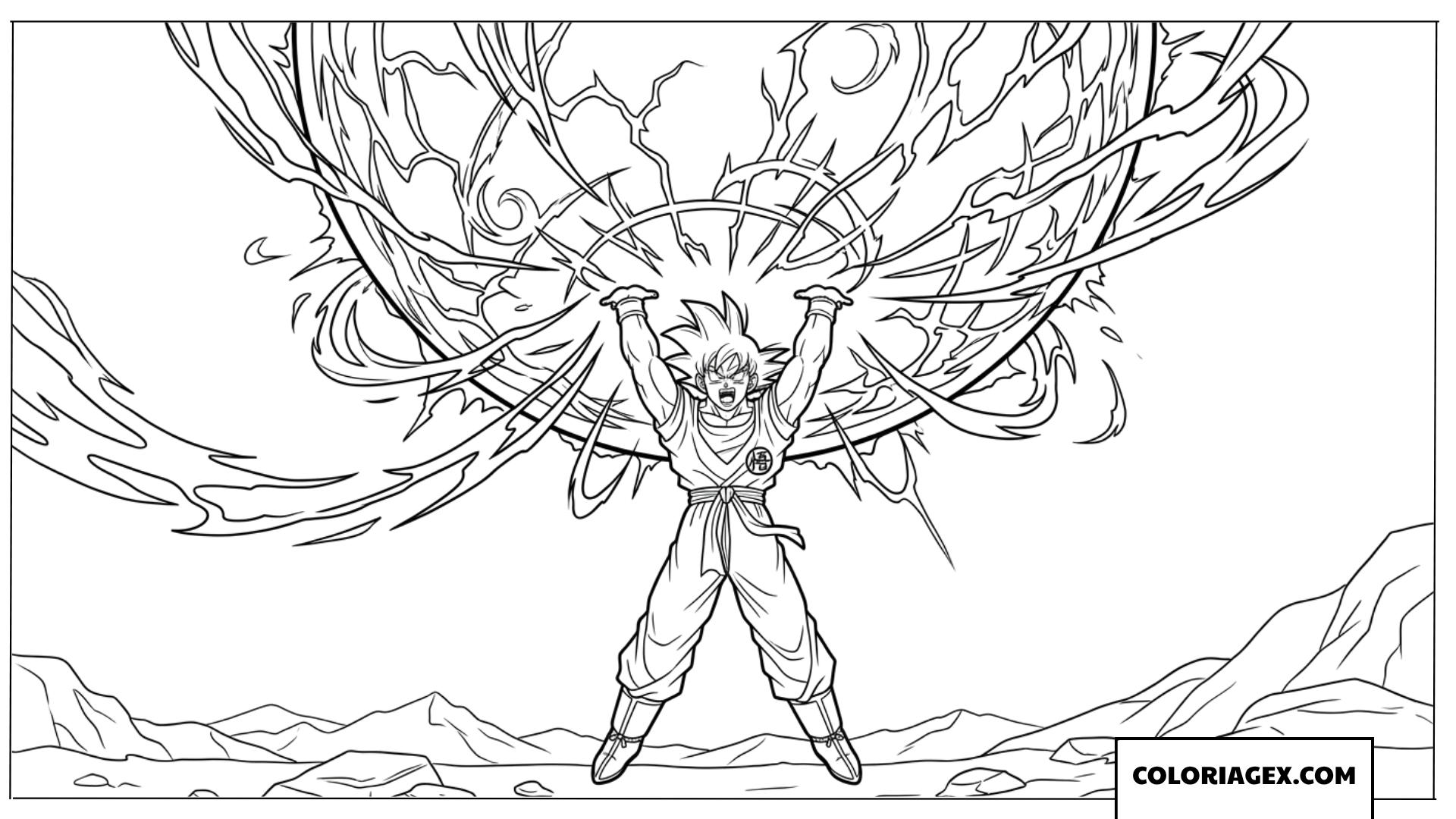Dessin de Goku soulevant l enorme Genki Dama