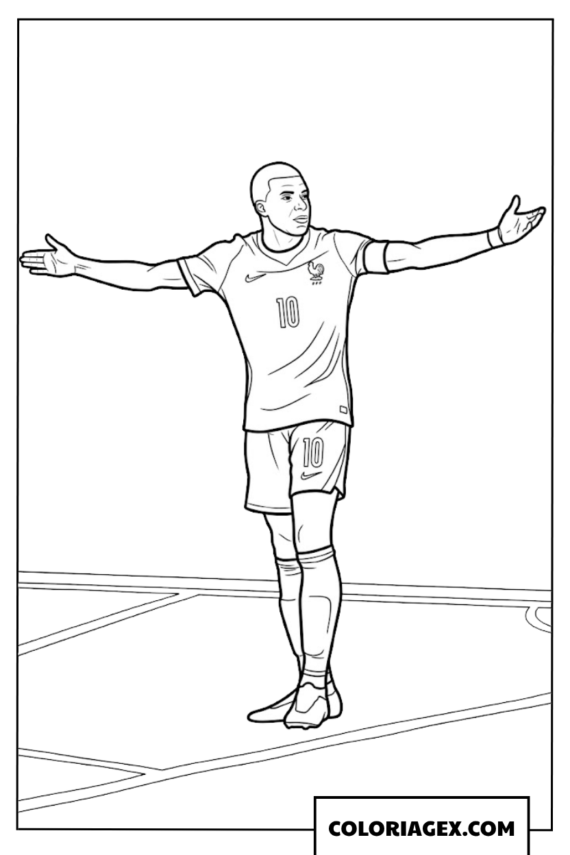 Dessin de Kylian Mbappe celebrant la victoire