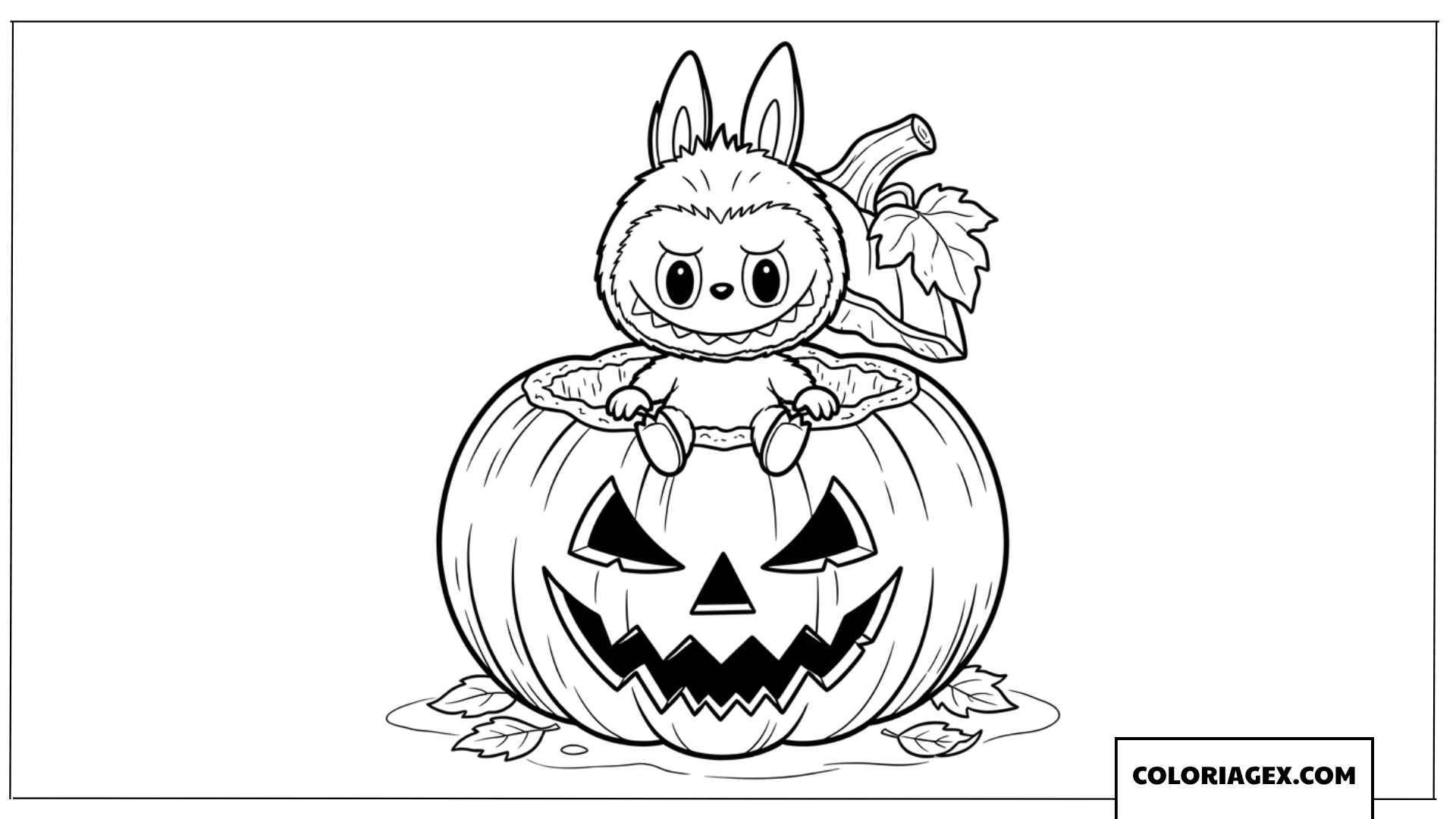 Dessin de Labubu assis joyeusement dans une citrouille d Halloween