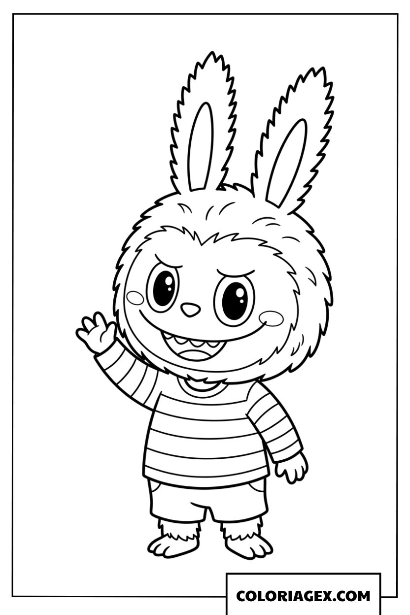 Dessin de Labubu joyeux qui fait coucou de la main