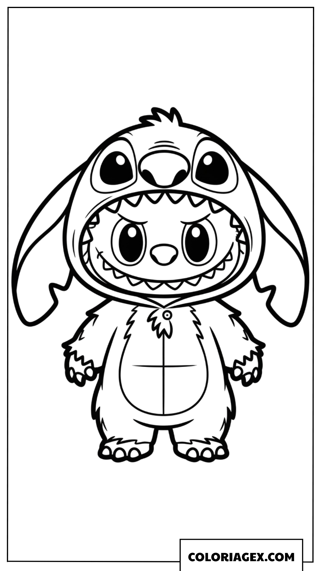 Dessin de Labubu portant un adorable costume de Stitch