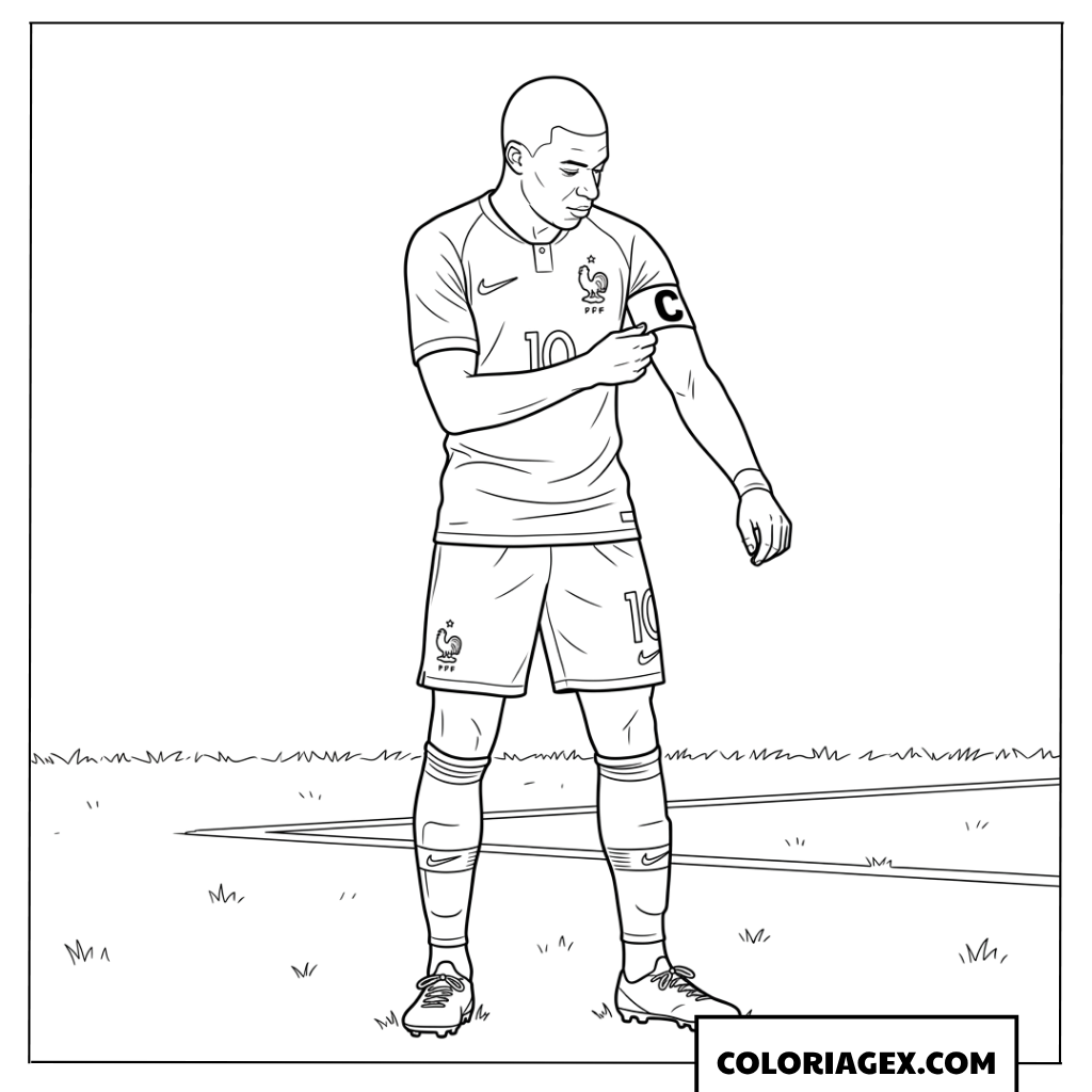 Dessin de Mbappe ajustant son brassard de capitaine