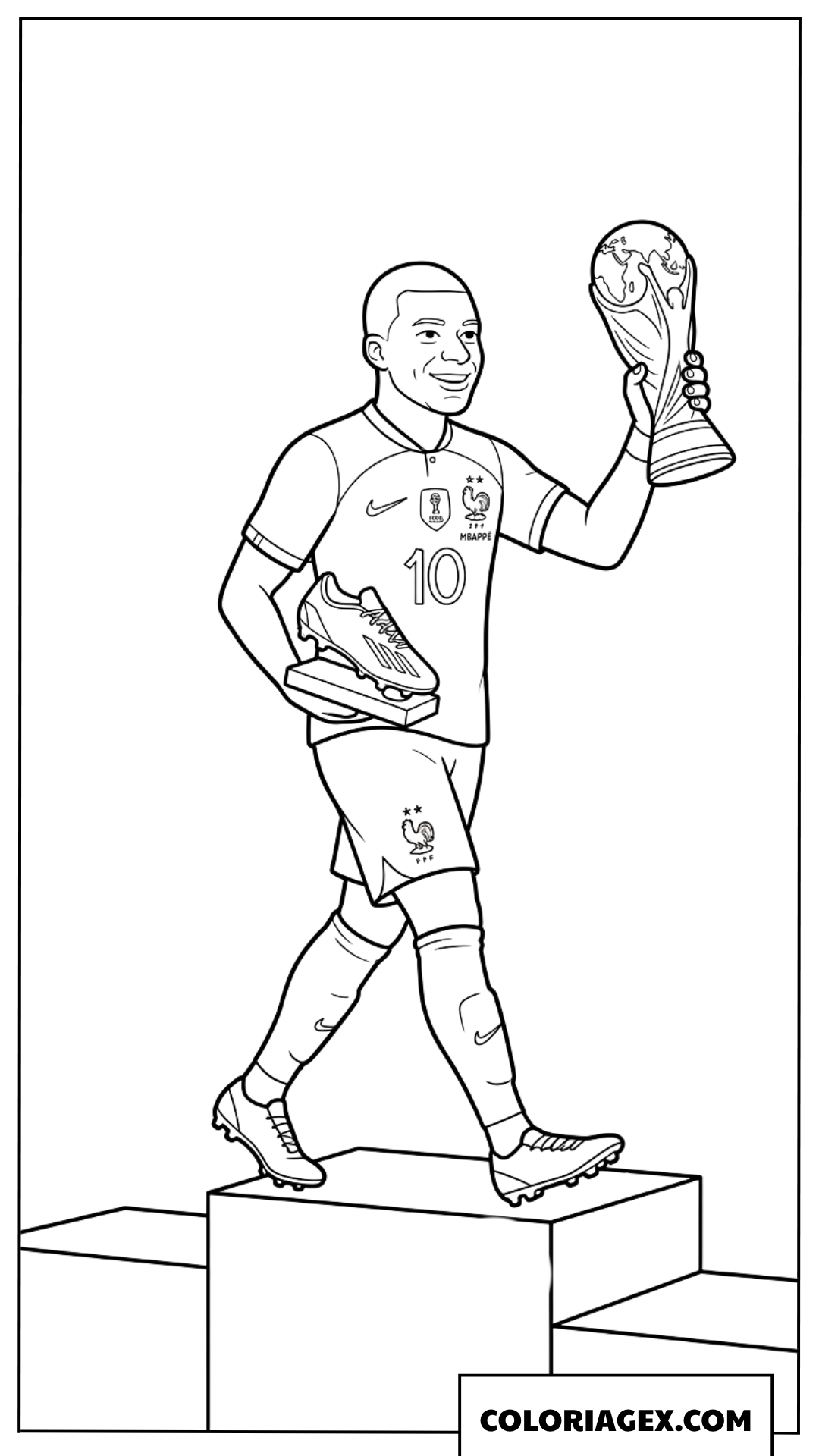 Dessin de Mbappe champion sur le podium