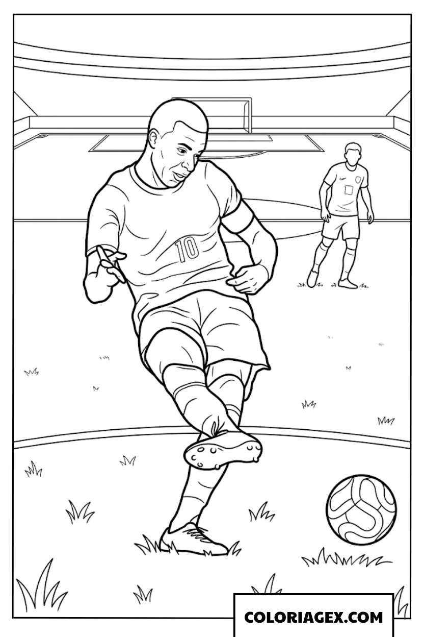 Dessin de Mbappe effectuant un tir decisif