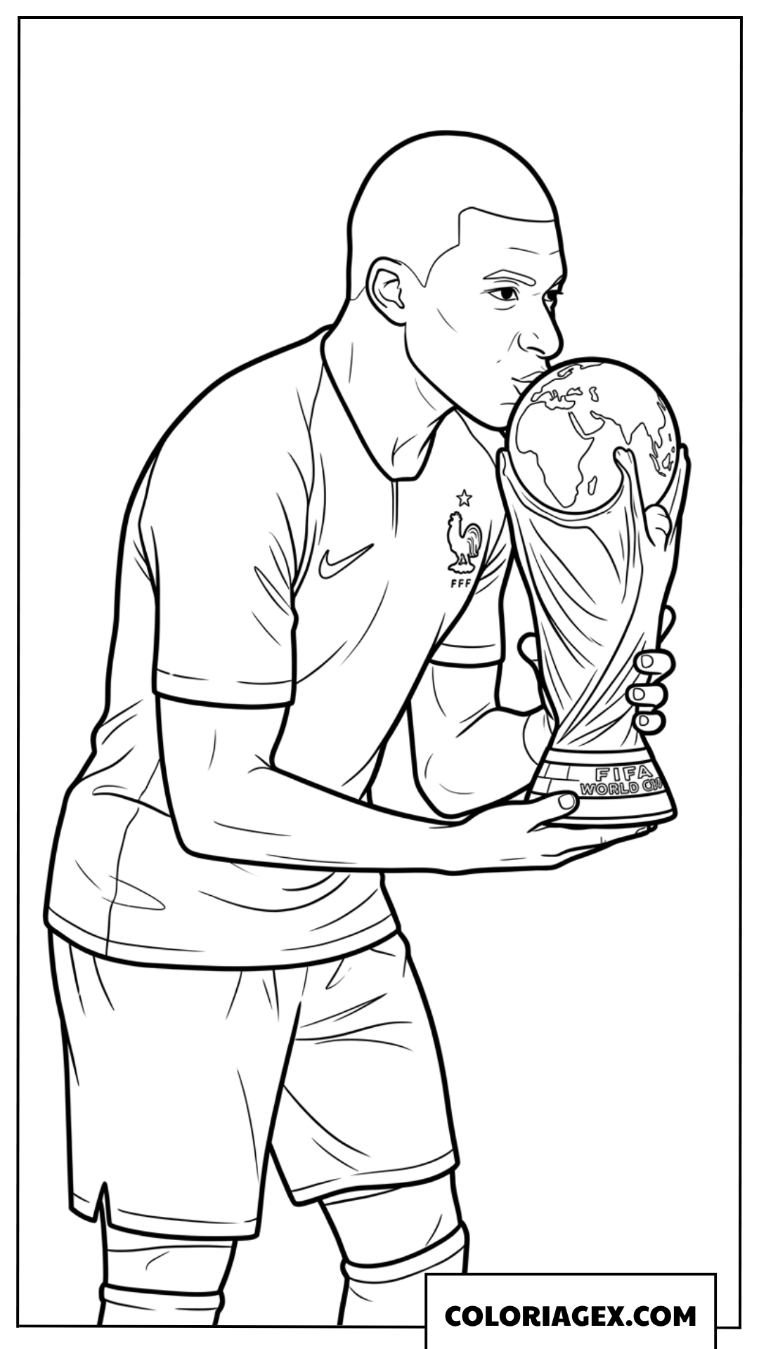 Dessin de Mbappe embrassant la coupe du monde