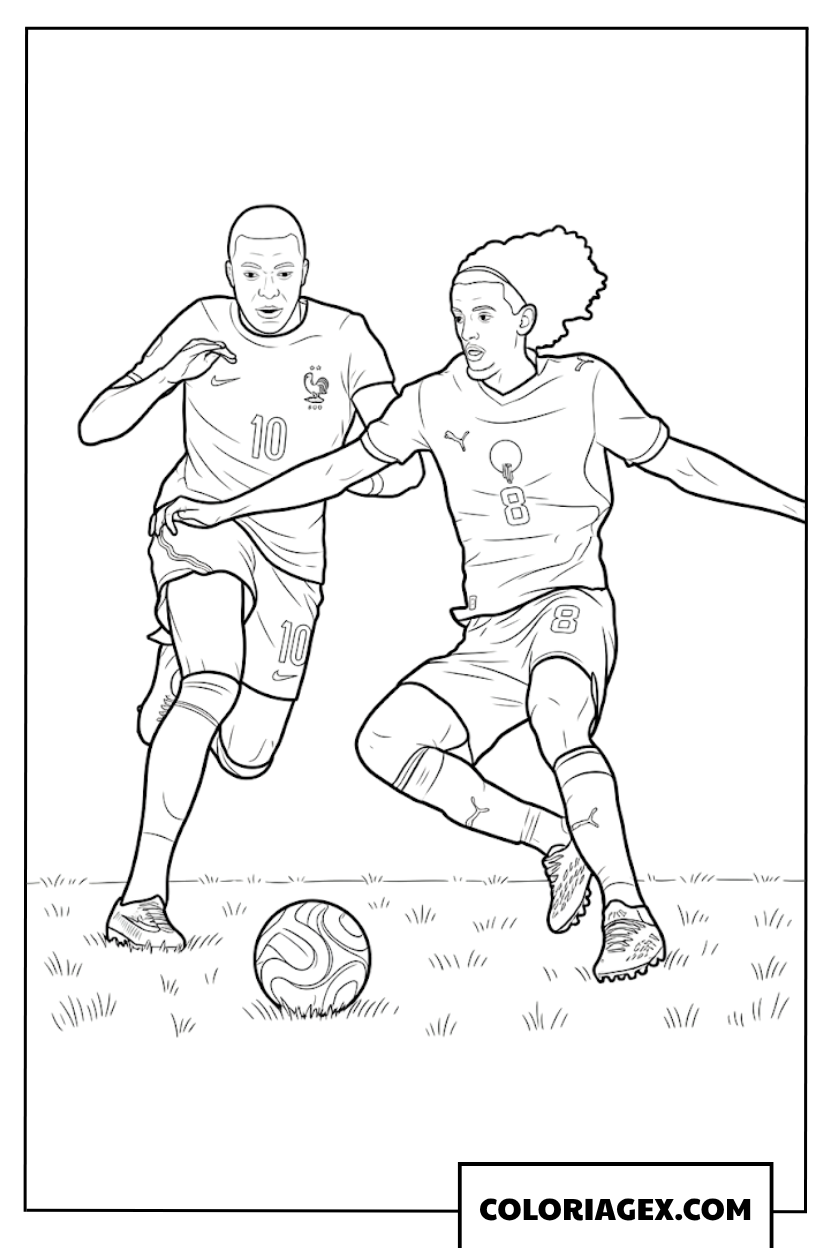 Dessin de Mbappe en plein duel pour le ballon