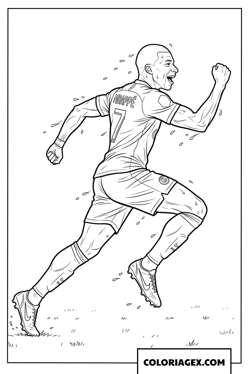 Dessin de Mbappe en pleine course victorieuse
