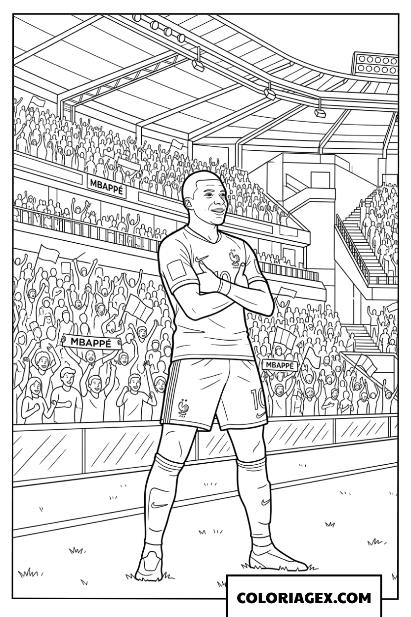 Dessin de Mbappe fete son but devant les supporters