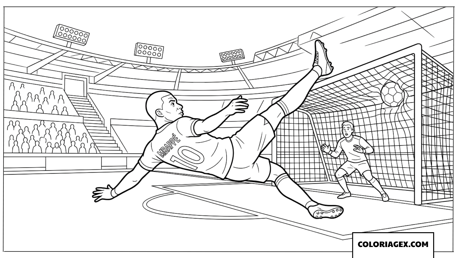 Dessin de Mbappe marquant un but spectaculaire
