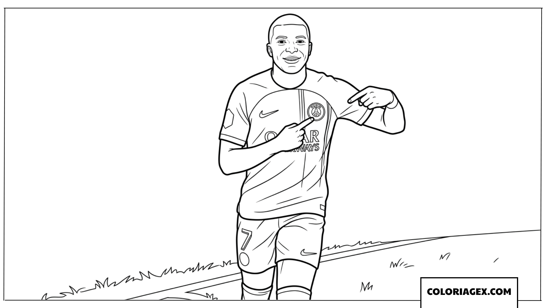 Dessin de Mbappe pointant le logo de son club