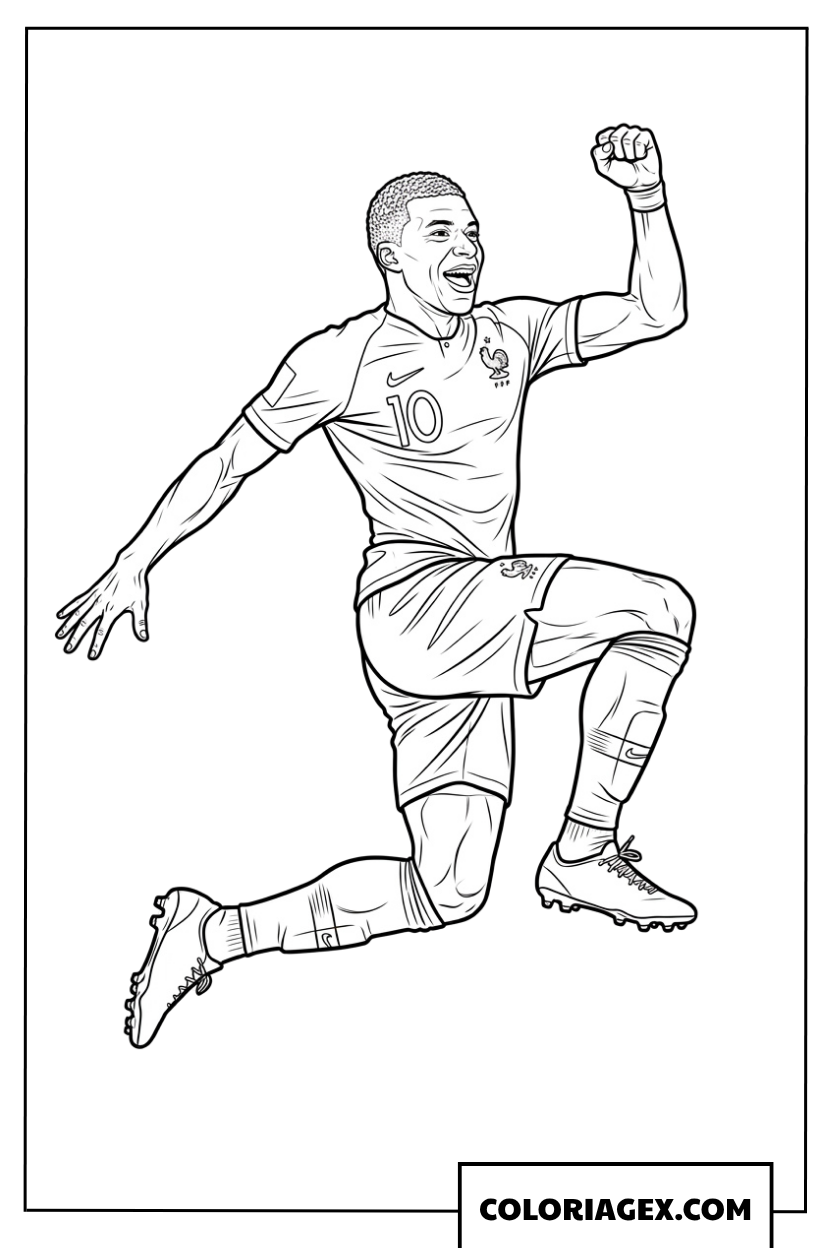 Dessin de Mbappe sautant pour celebrer son but