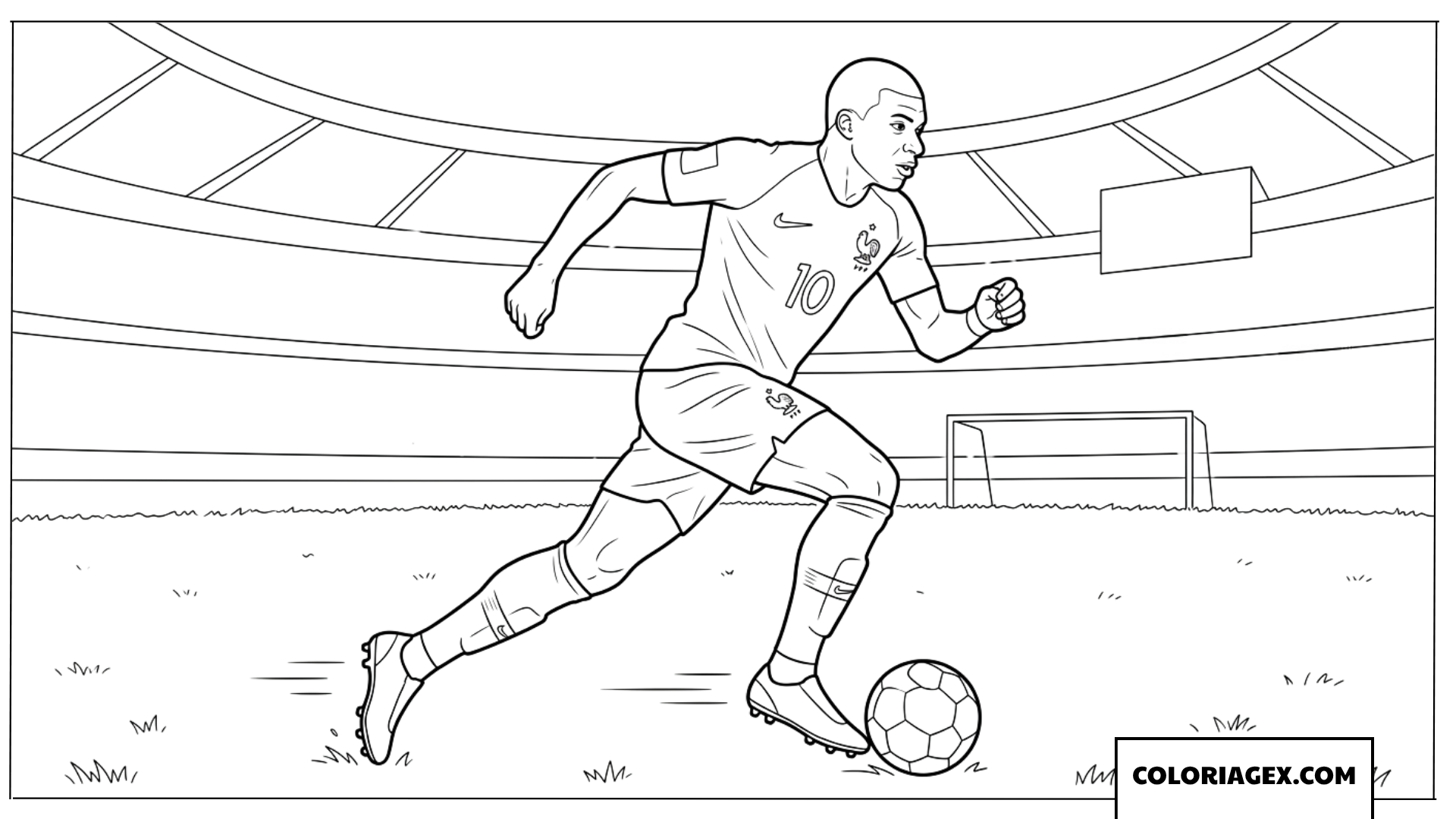 Dessin de Mbappe sprintant avec le ballon