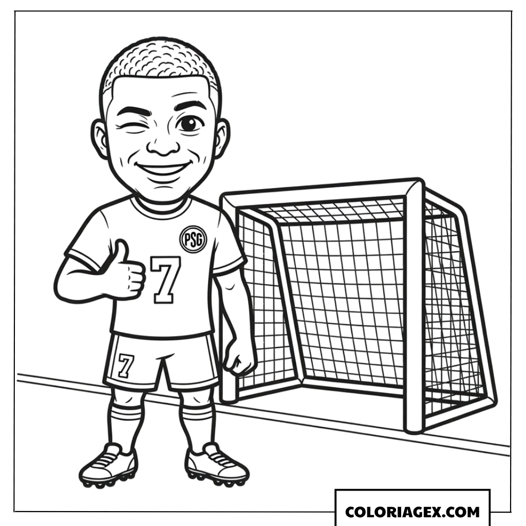 Dessin de Mbappé version cartoon qui fait un clin d oeil
