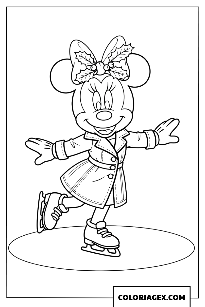 Dessin de Minnie Mouse faisant du patin a glace a Noel