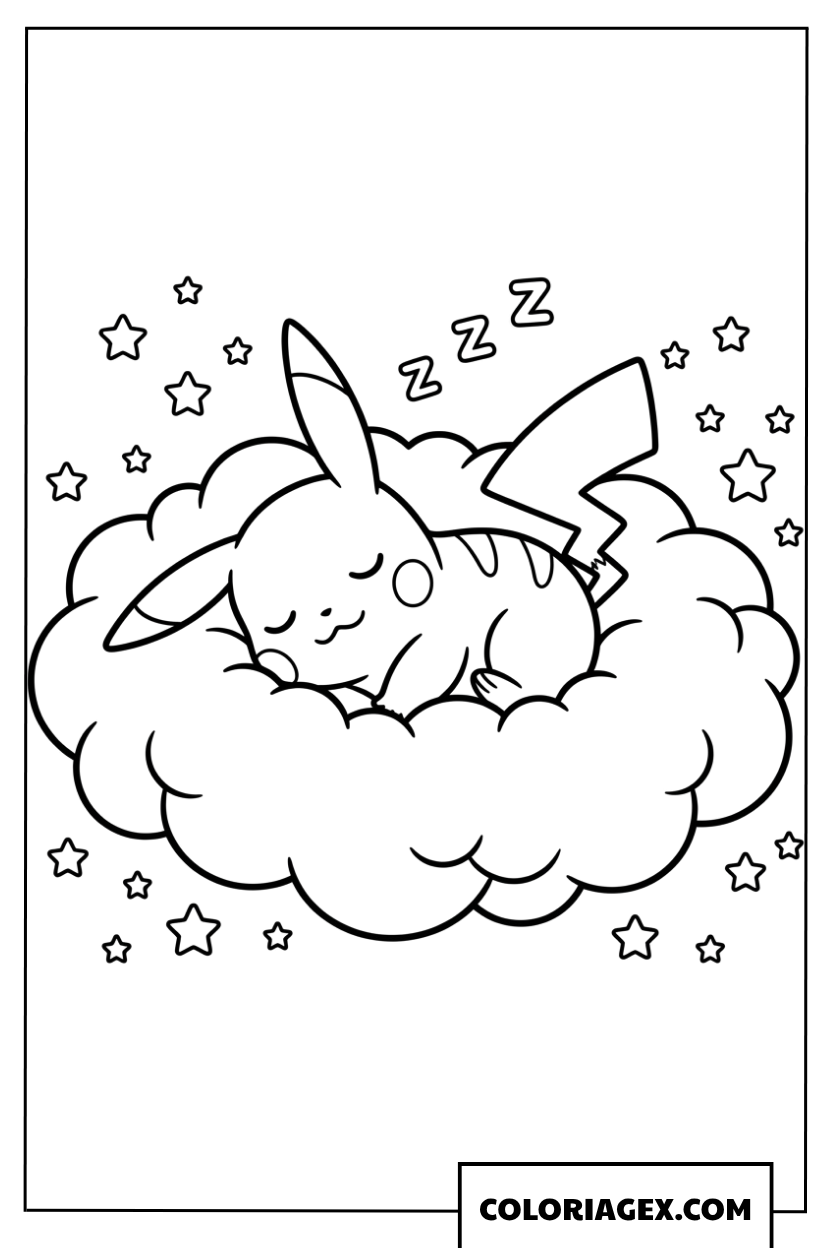 Dessin de Pikachu dormant paisiblement sur un nuage