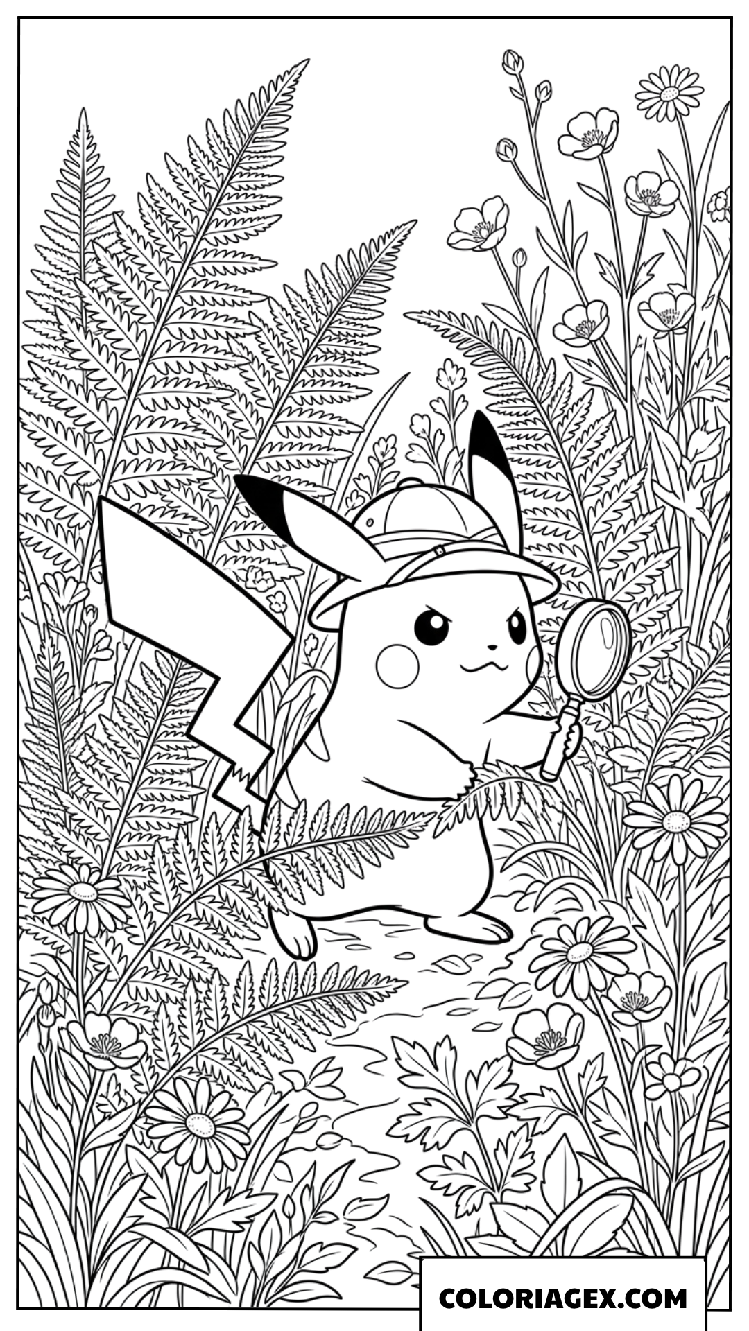 Dessin de Pikachu explorateur dans la foret dense