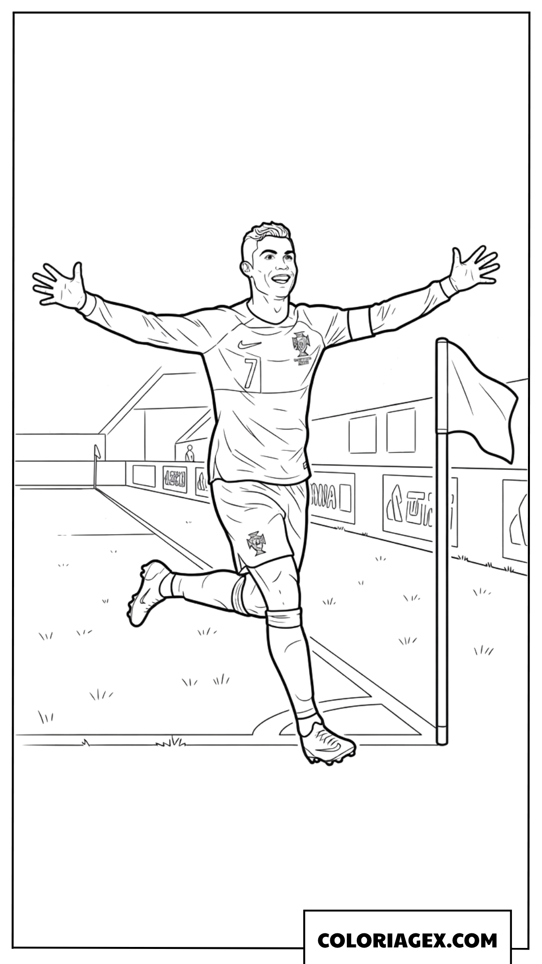 Dessin de Ronaldo Portugal célébrant près du poteau de corner