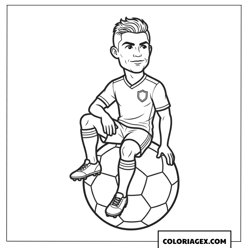 Dessin de Ronaldo cartoon assis confortablement sur un ballon