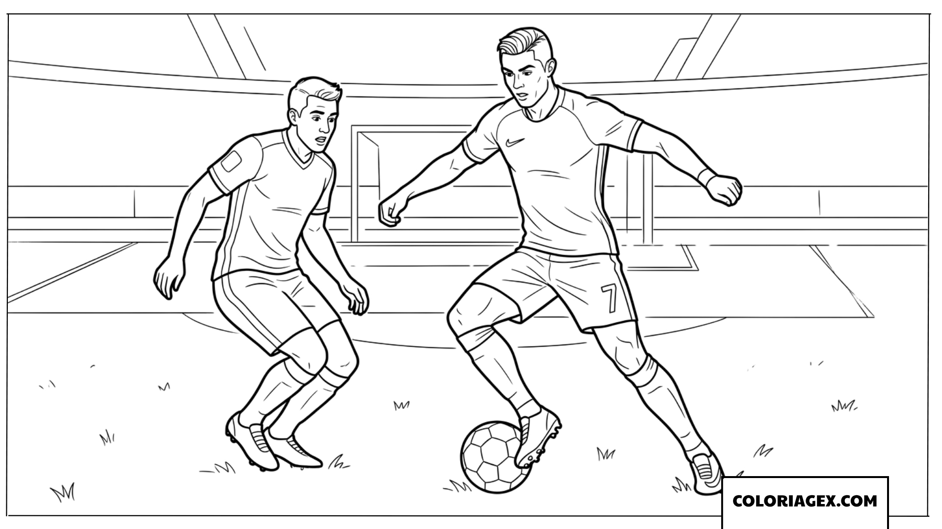 Dessin de Ronaldo effectuant un geste technique de passement de jambes