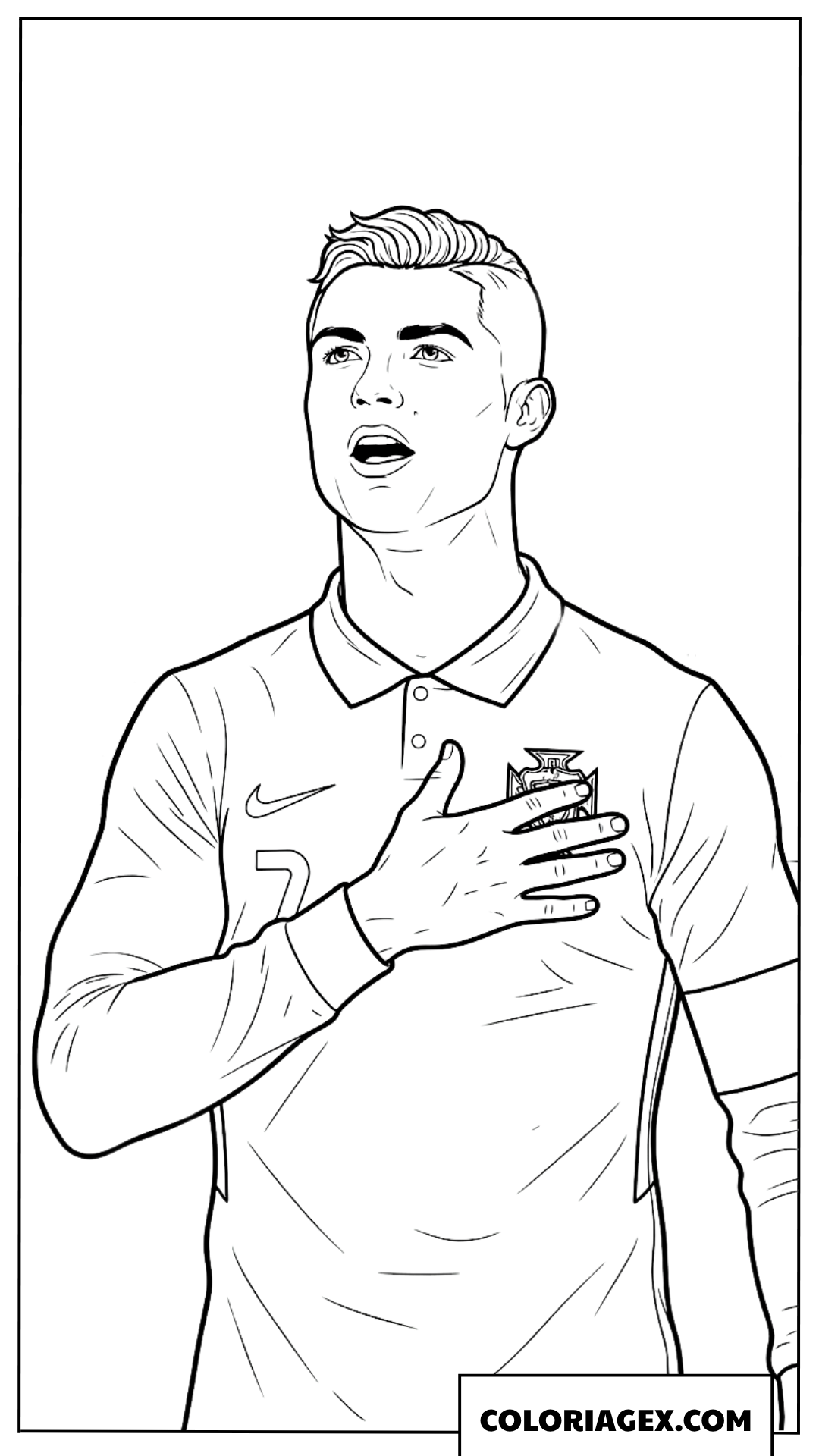 Dessin de Ronaldo la main sur le cœur chantant l hymne national à colorier
