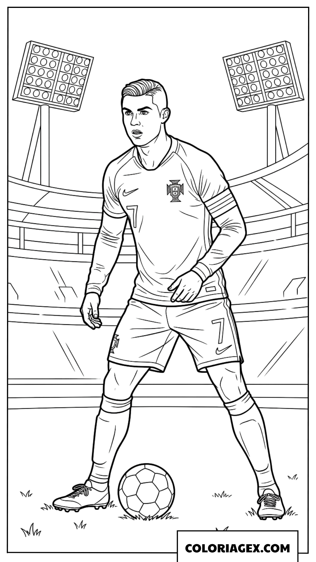 Dessin de Ronaldo se concentrant pour tirer un coup franc