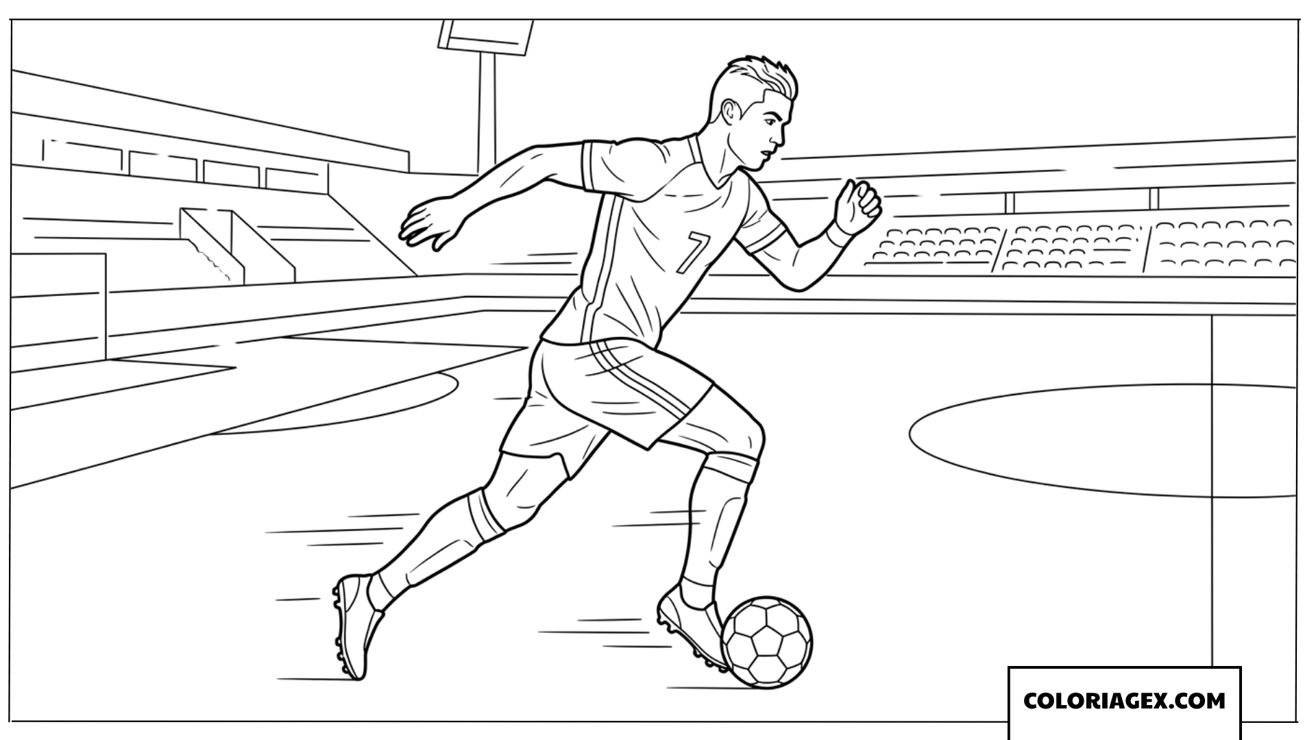 Dessin de Ronaldo sprintant à haute vitesse avec le ballon