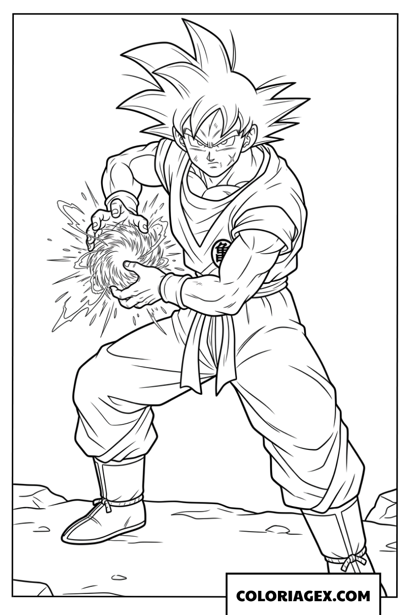 Dessin de Son Goku preparant le Kamehameha
