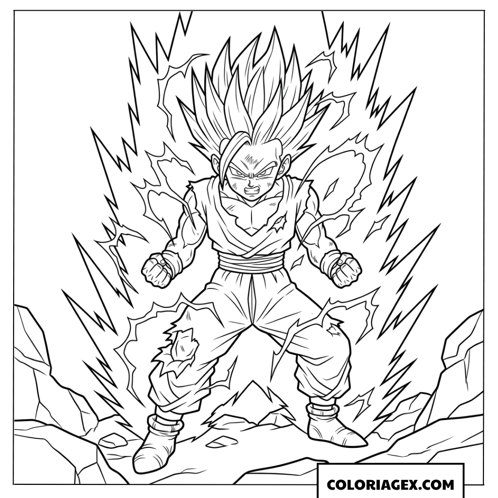 Dessin de Super Saiyan 2 Gohan avec energie intense
