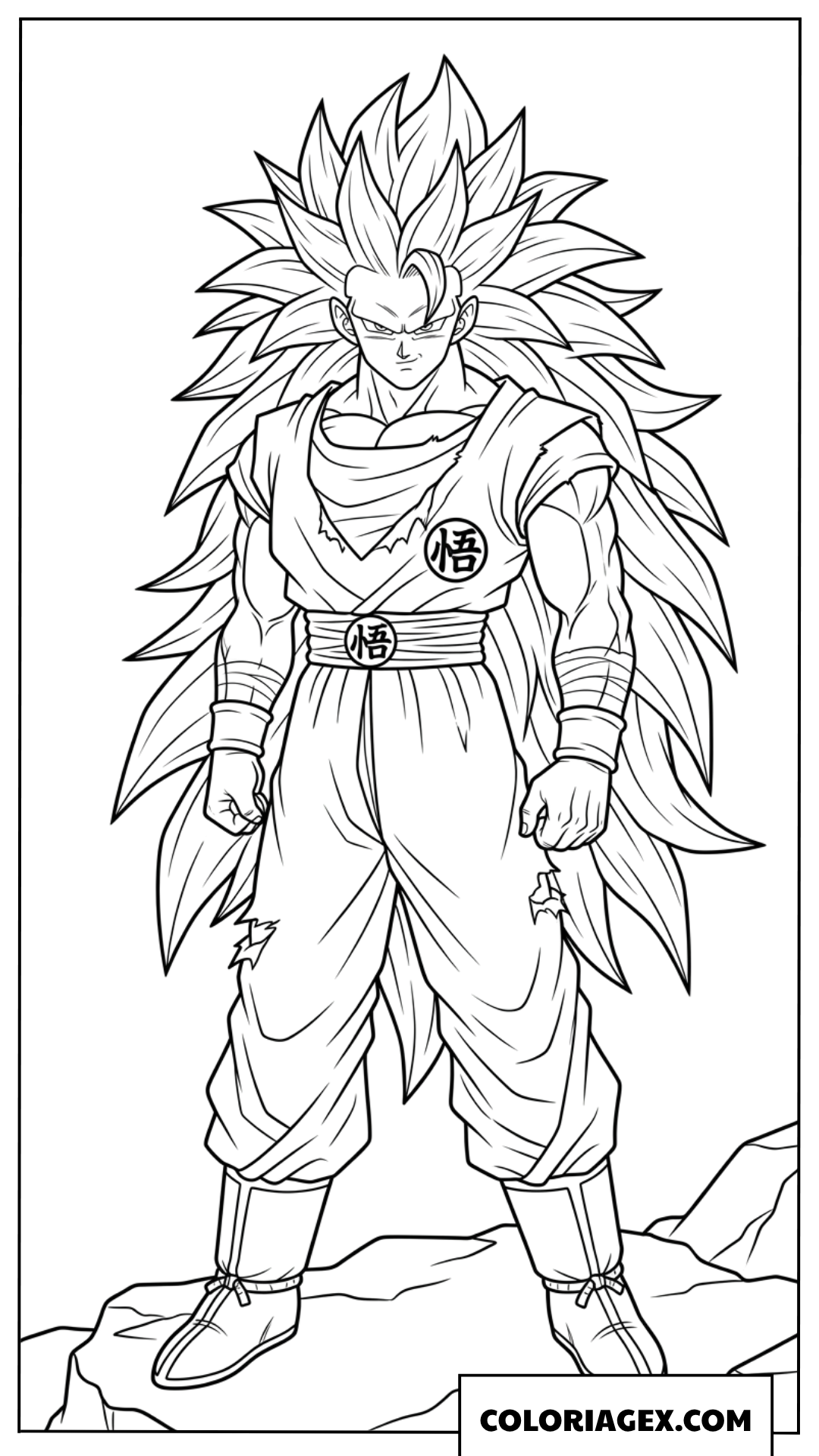 Dessin de Super Saiyan 3 Goku avec cheveux longs