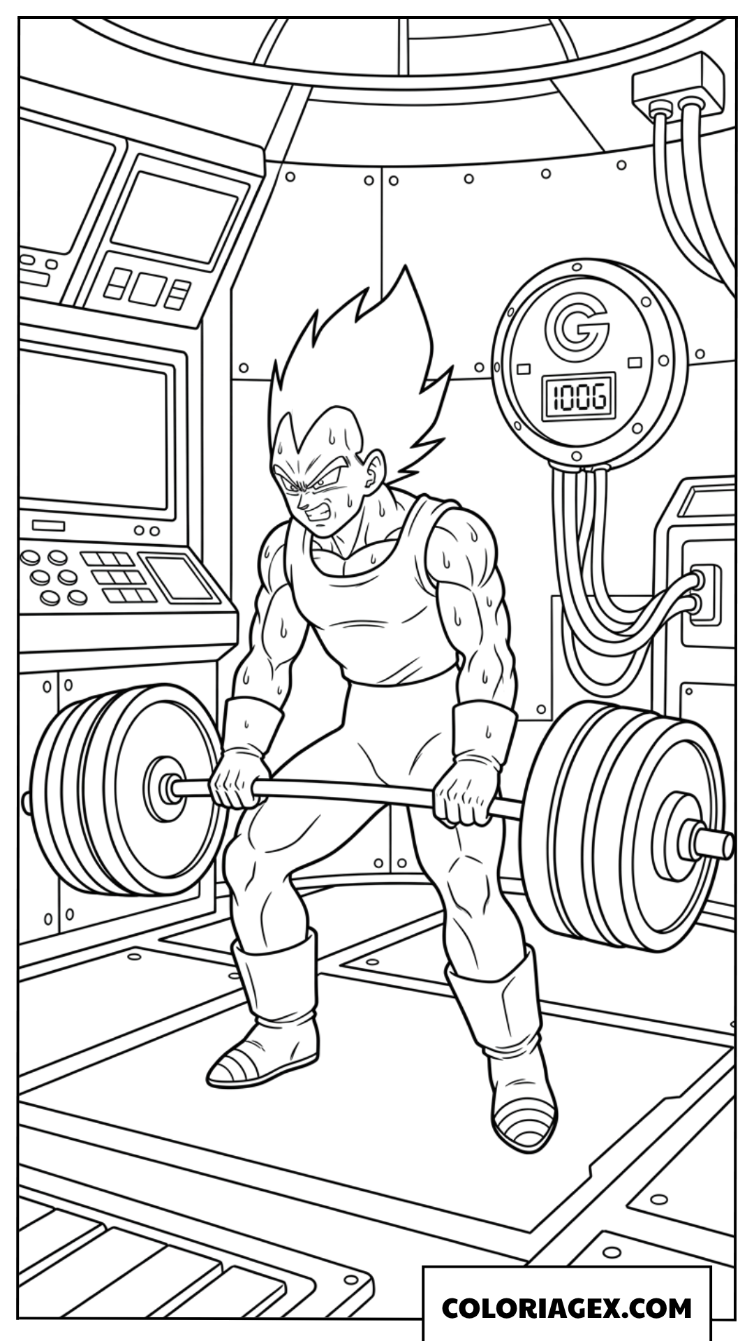 Dessin de Vegeta s'entrainant dans la salle de gravite