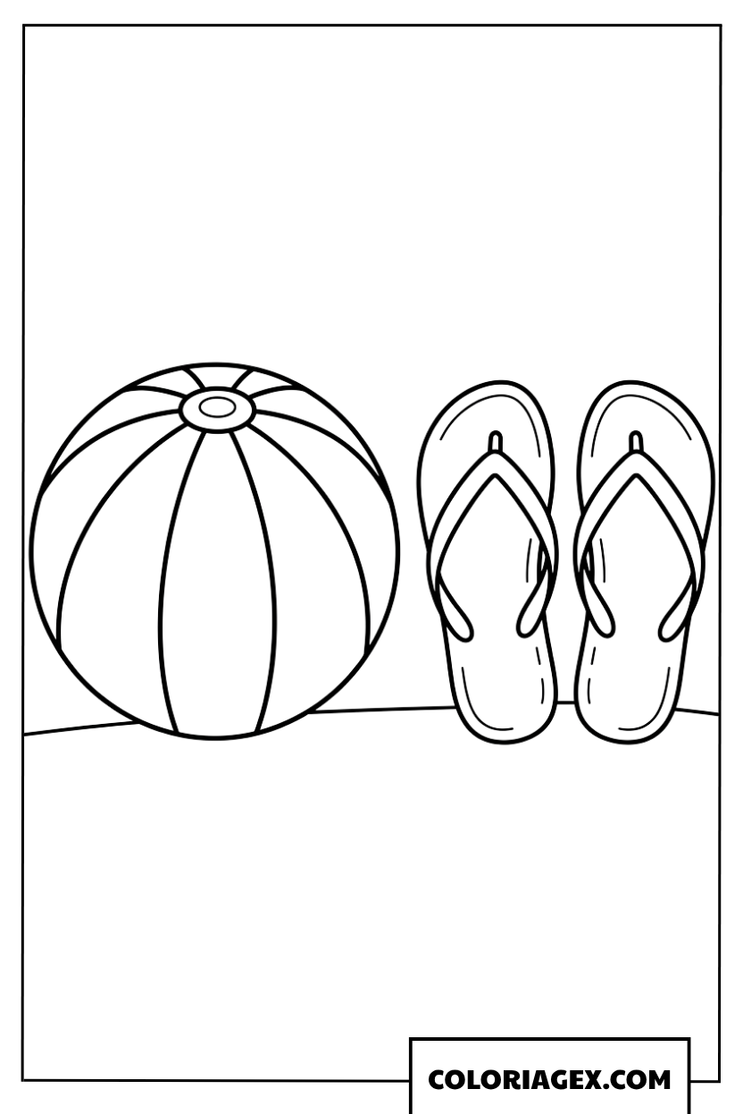 Dessin de ballon de plage rayé et tongs pour enfant