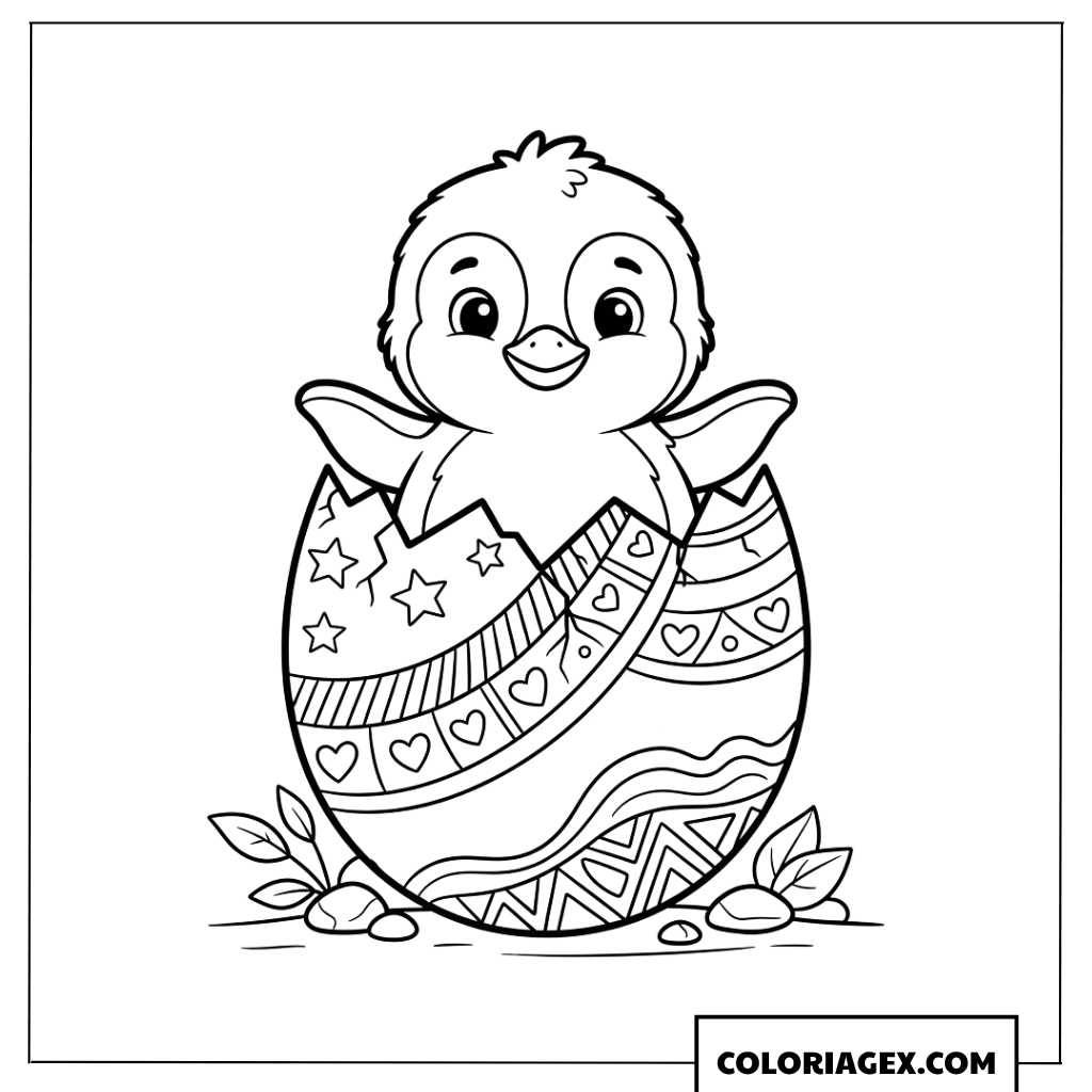 Dessin de bébé pingouin sortant d un oeuf de Paques
