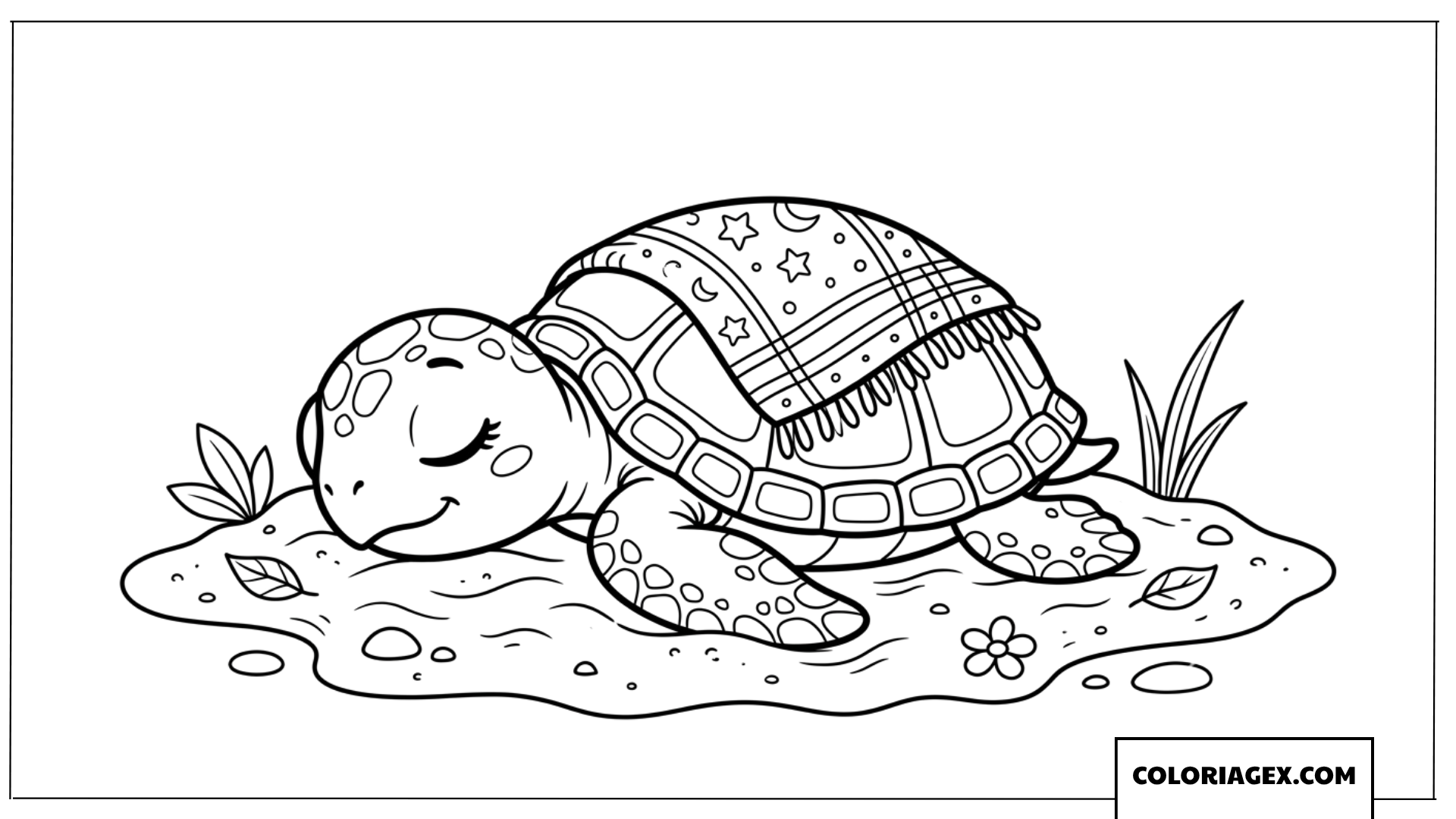Dessin de bebe tortue qui dort sous une couverture