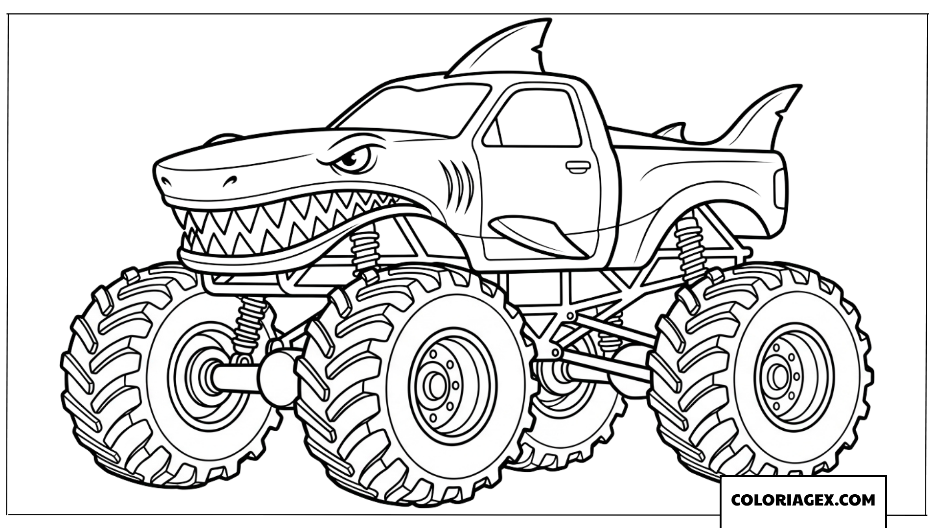 Dessin de camion monstre de dessin animé en forme de requin féroce