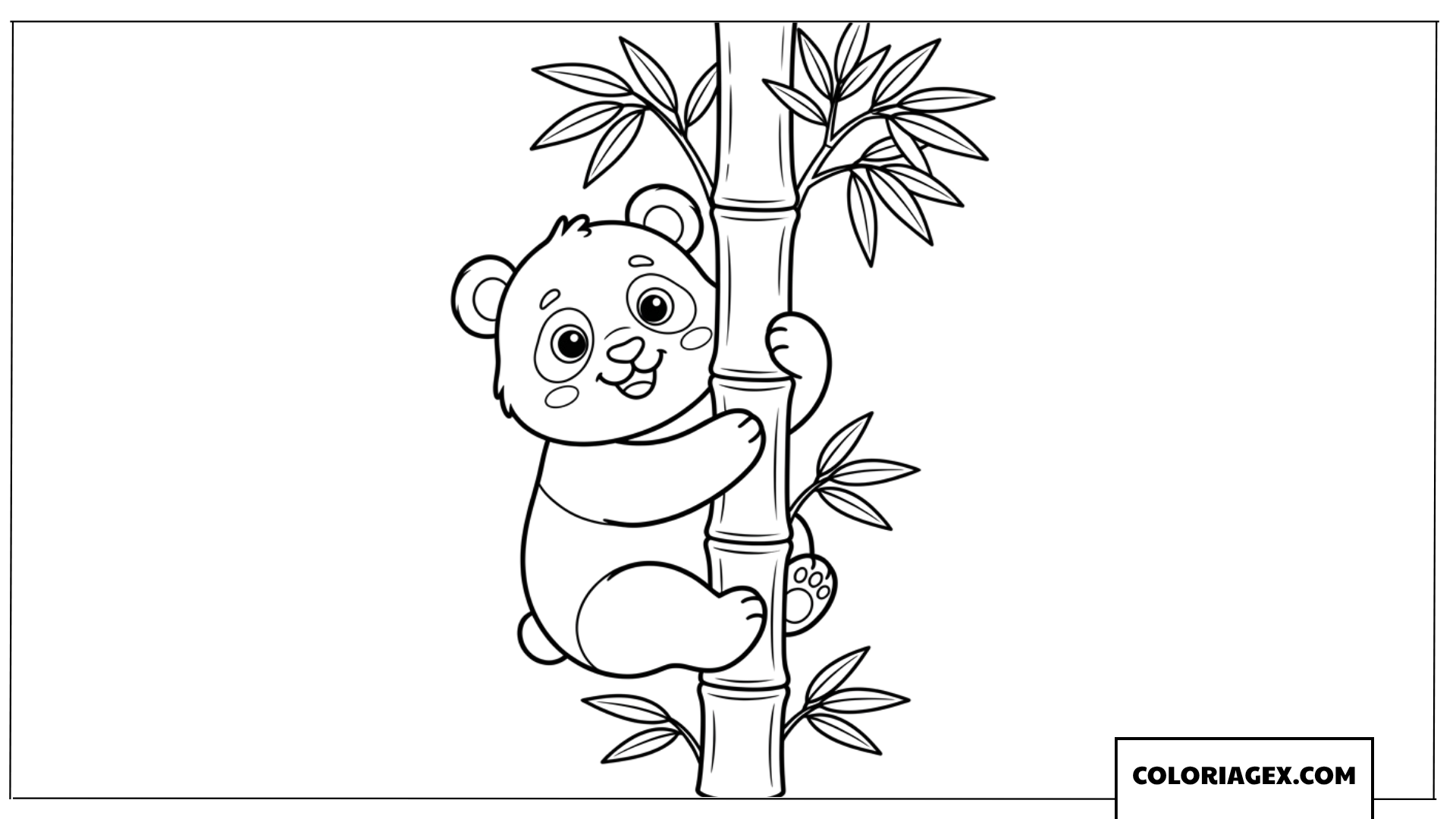 Dessin de coloriage bebe panda grimpant sur un bambou