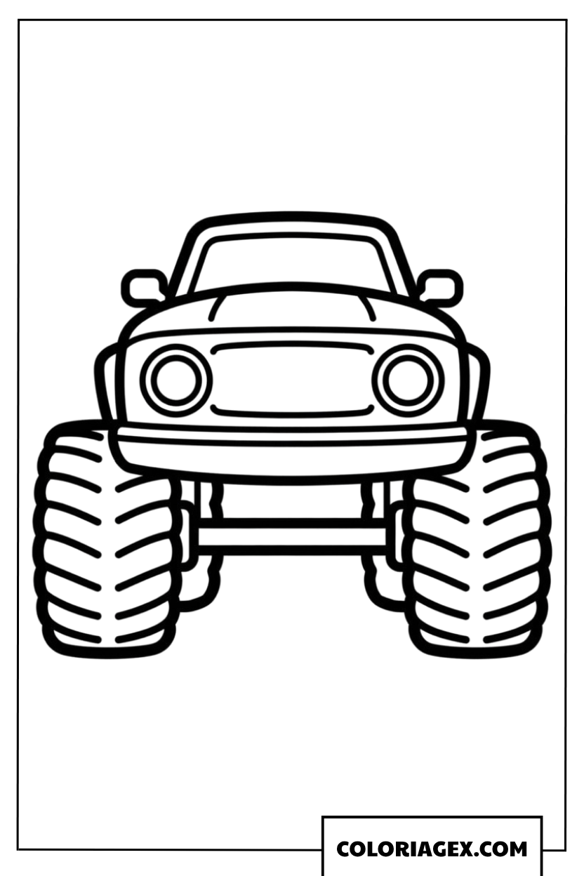 Dessin de face d'un monster truck facile a colorier