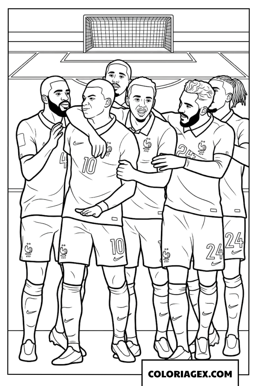 Dessin de l equipe de France celebrant collectivement leur victoire