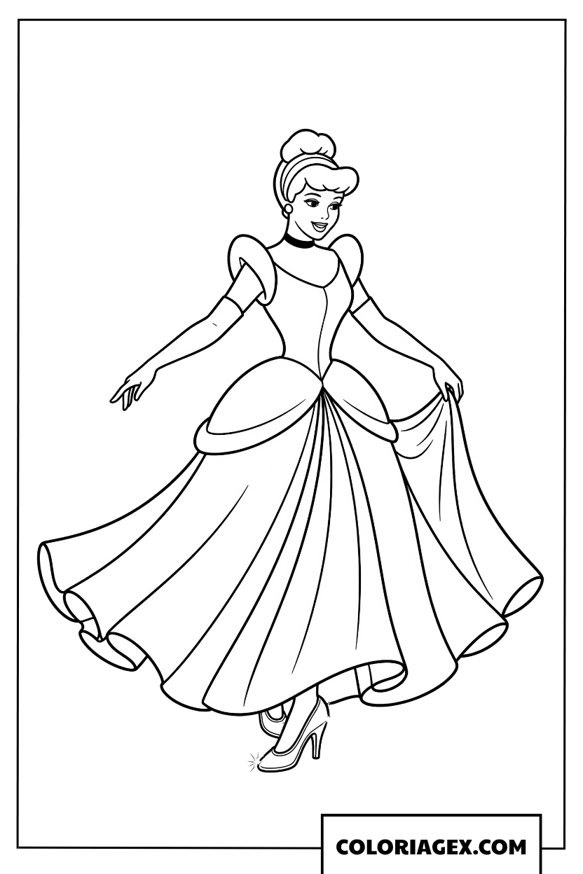 Dessin de la princesse Cendrillon avec sa pantoufle de verre