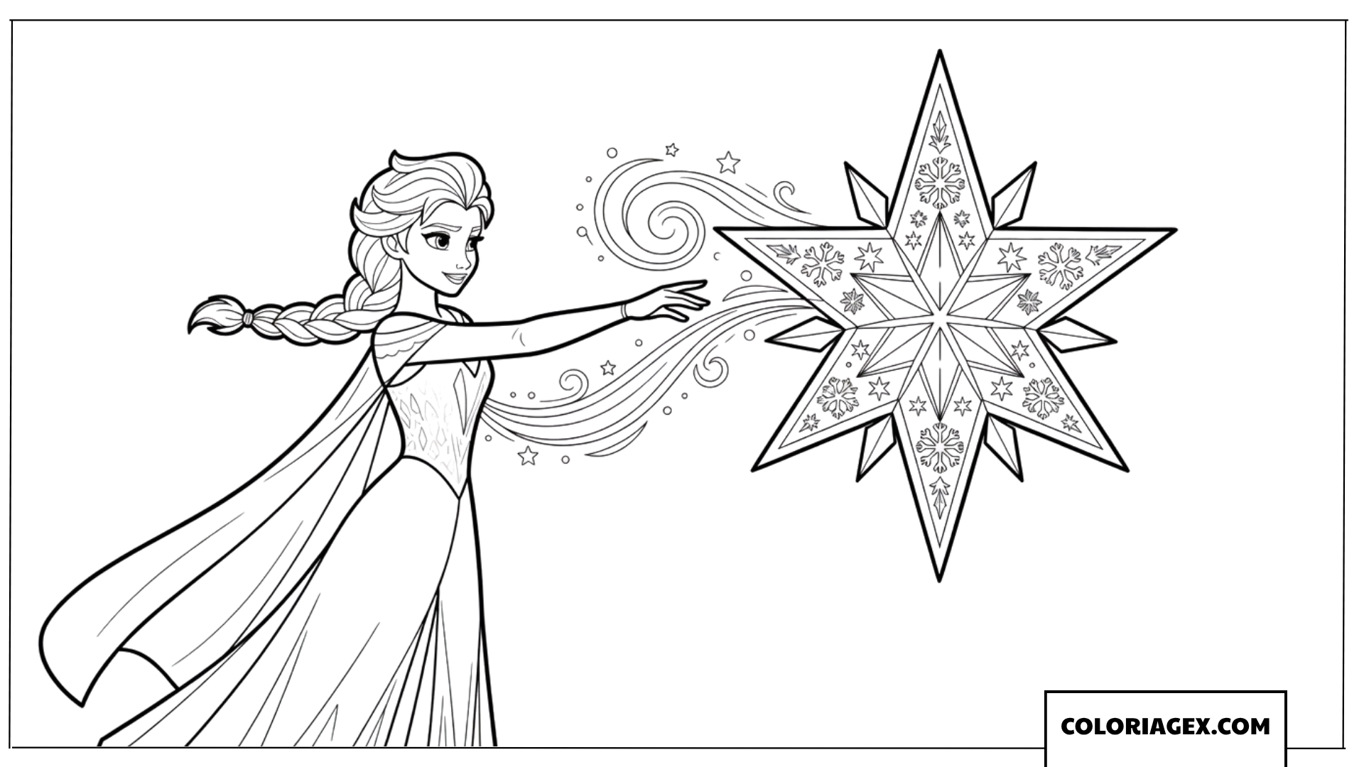 Dessin de la reine Elsa creant une grande etoile de Noel