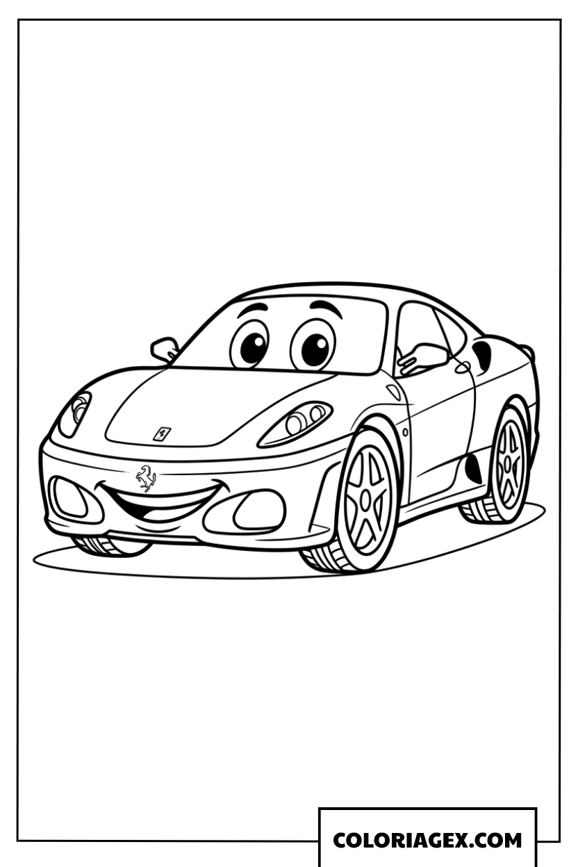 Dessin de la voiture de sport Ferrari de dessin animé joyeux