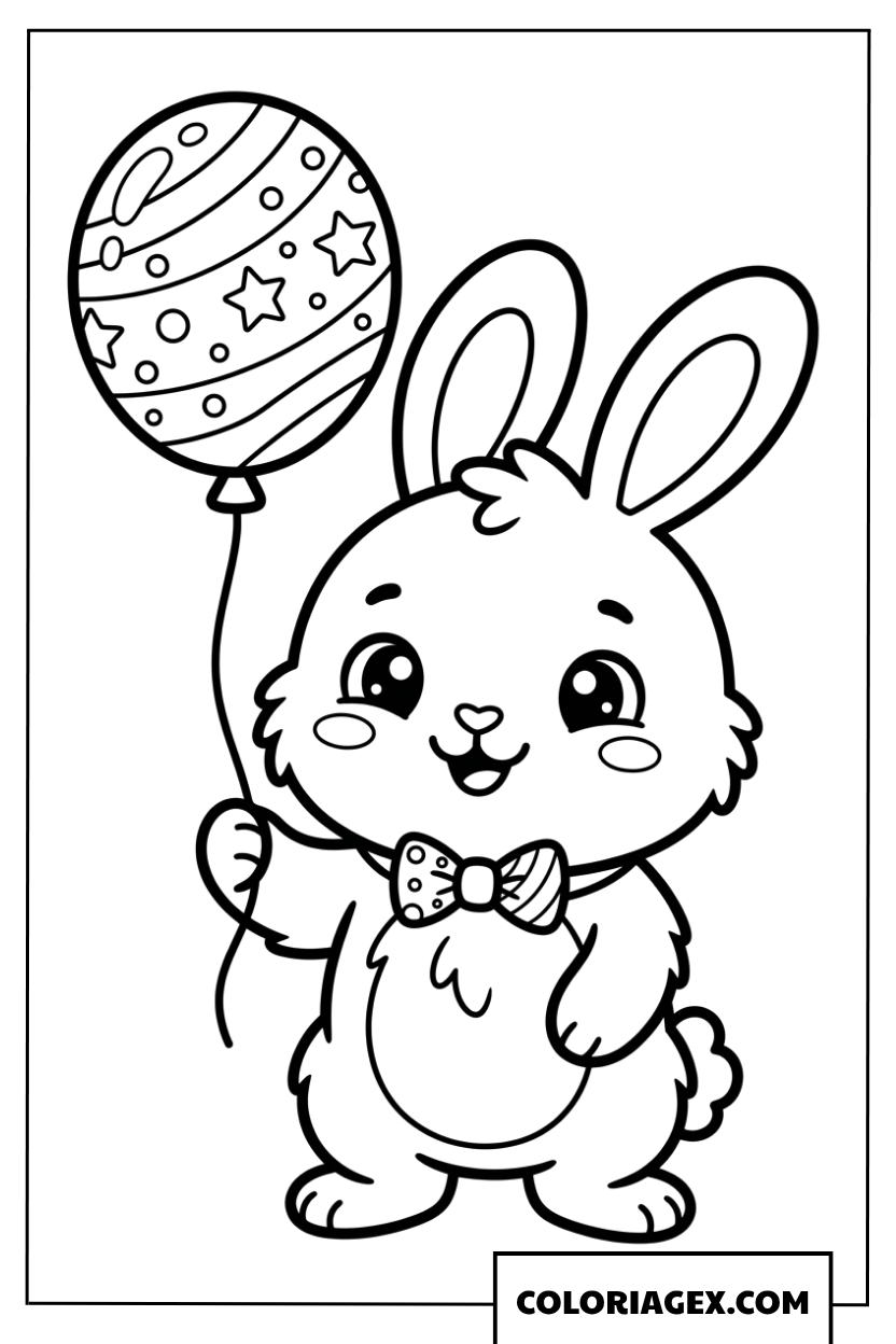 Dessin de lapin mignon avec nœud et ballon