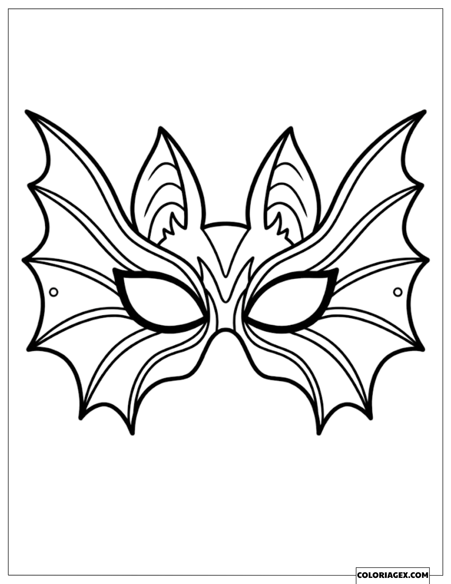 Dessin de masque de chauve-souris aux grandes ailes déployées pour la fête d'Halloween